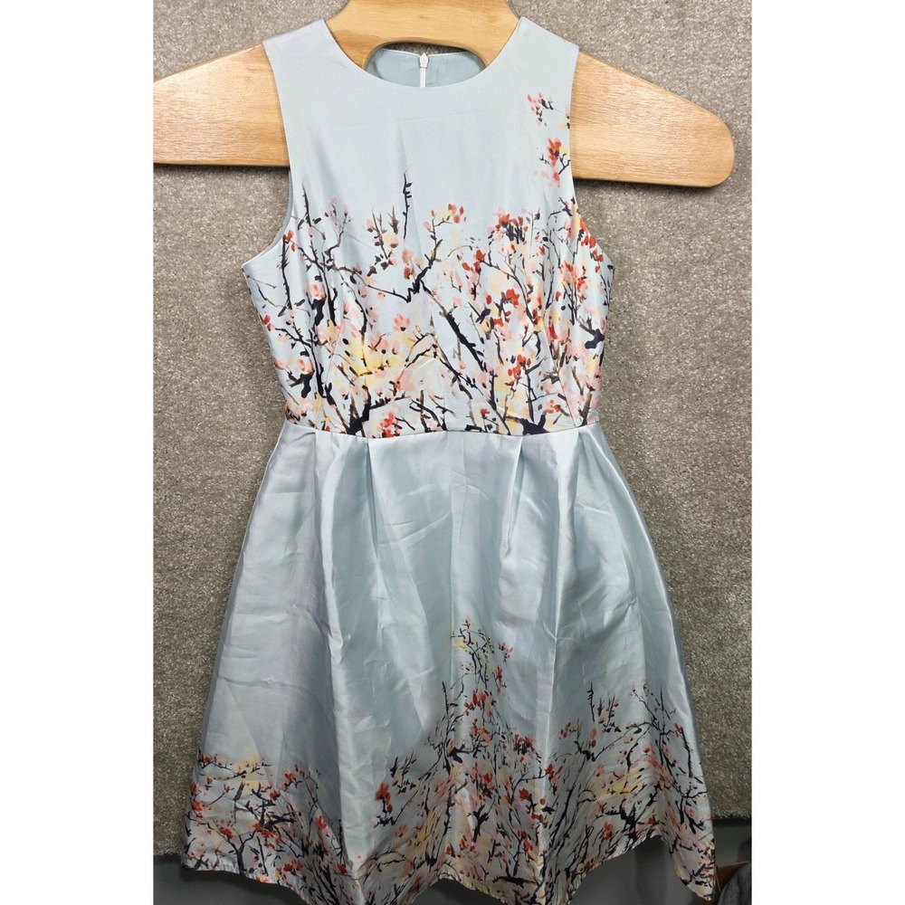 Lai Meng Five Cats Tea Dress Women Sz 4 Blue Cherry Blossom Retro Fit Flare Nwt